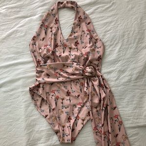 Dainty floral print one piece swimsuit